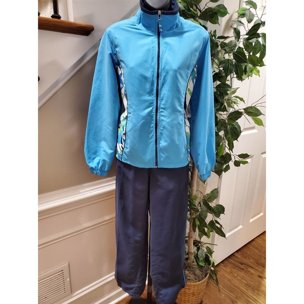 Threehearts Women's Blue Polyester Long Sleeve Jacket & Trouser 2 Piece Suit‎ PL
